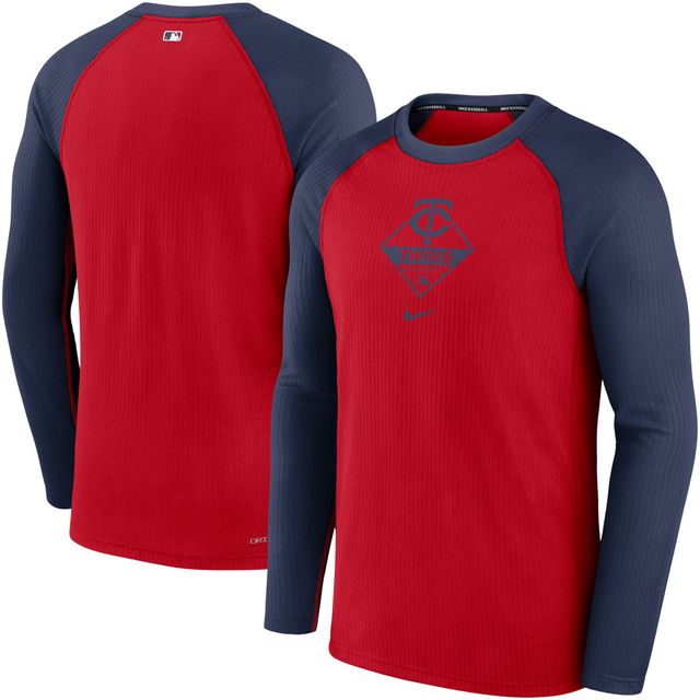 T-shirt à manches longues Nike pour homme Minnesota Twins Authentic Collection Game Performance Raglan Rouge/Marine