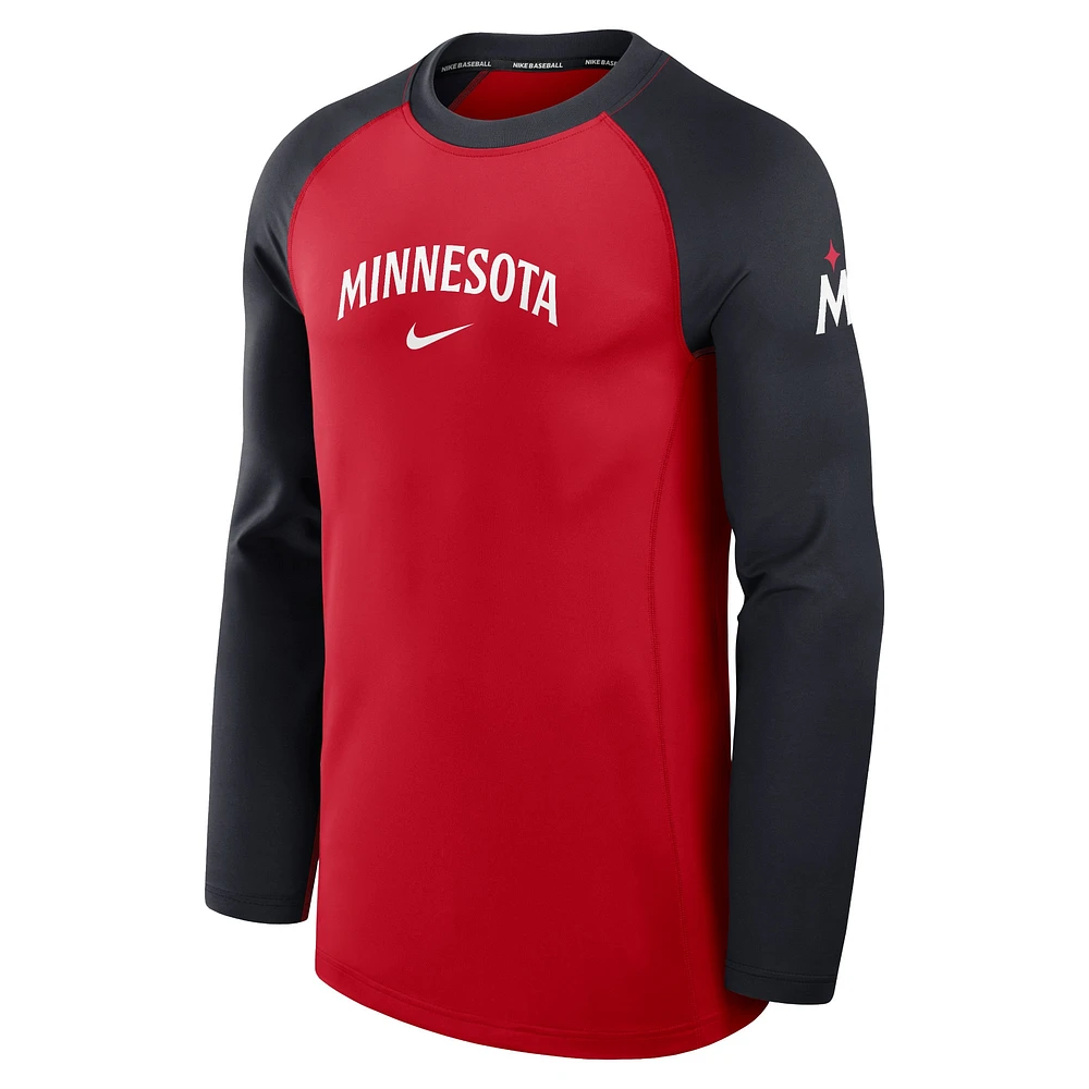 Men's Nike Red/Navy Minnesota Twins Authentic Collection Game Time Raglan Performance Long Sleeve T-Shirt