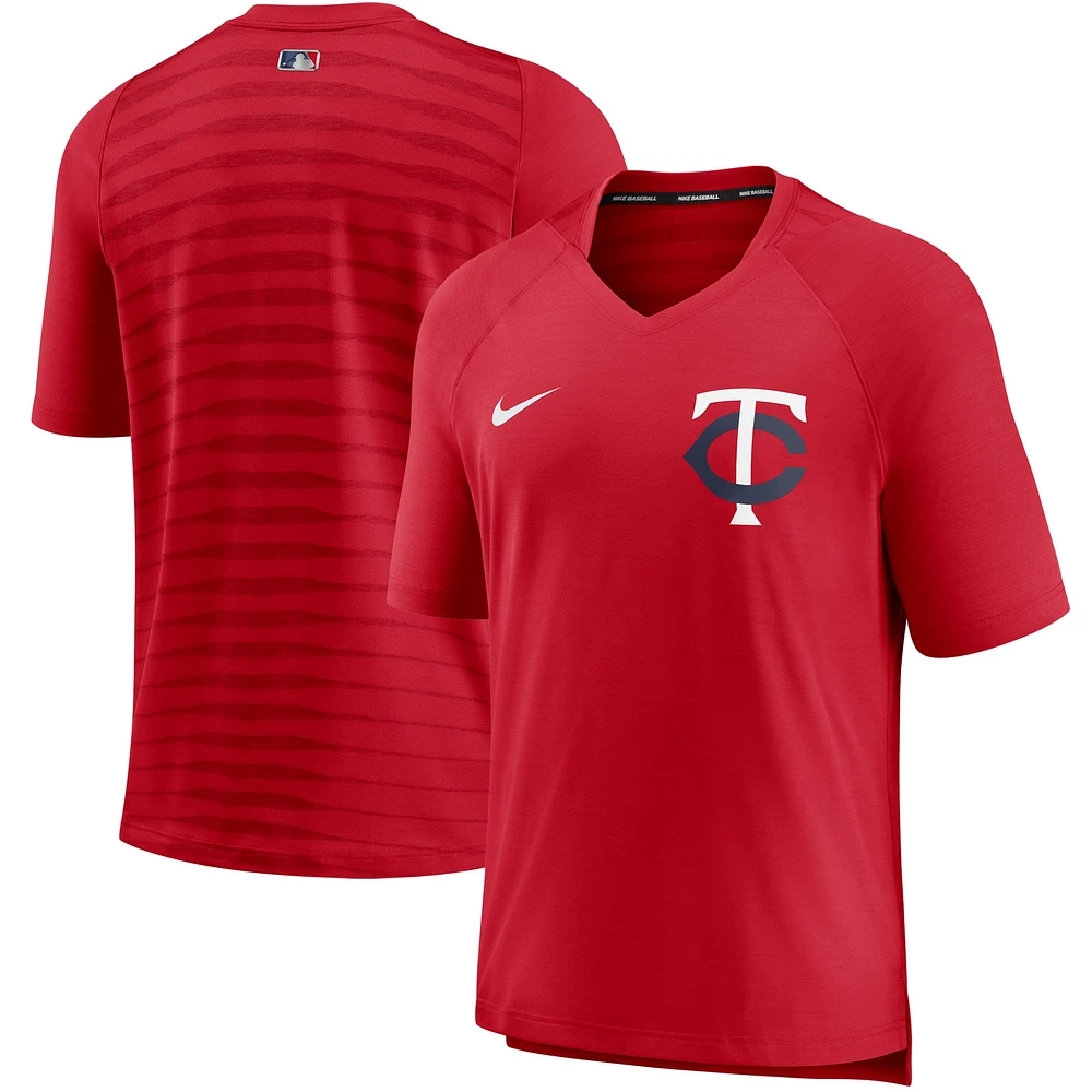 T-shirt à col en V Performance d'avant-match Nike Minnesota Twins Authentic Collection pour homme, rouge