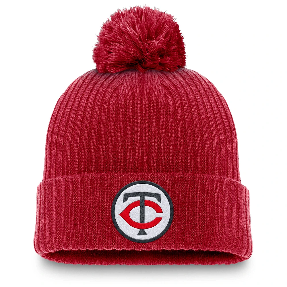 Bonnet en tricot à revers avec pompon Nike rouge Minnesota Twins Cooperstown Collection pour homme