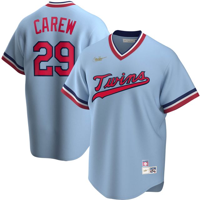 Maillot de joueur Nike Rod Carew pour hommes, bleu clair, Minnesota Twins Road Cooperstown Collection