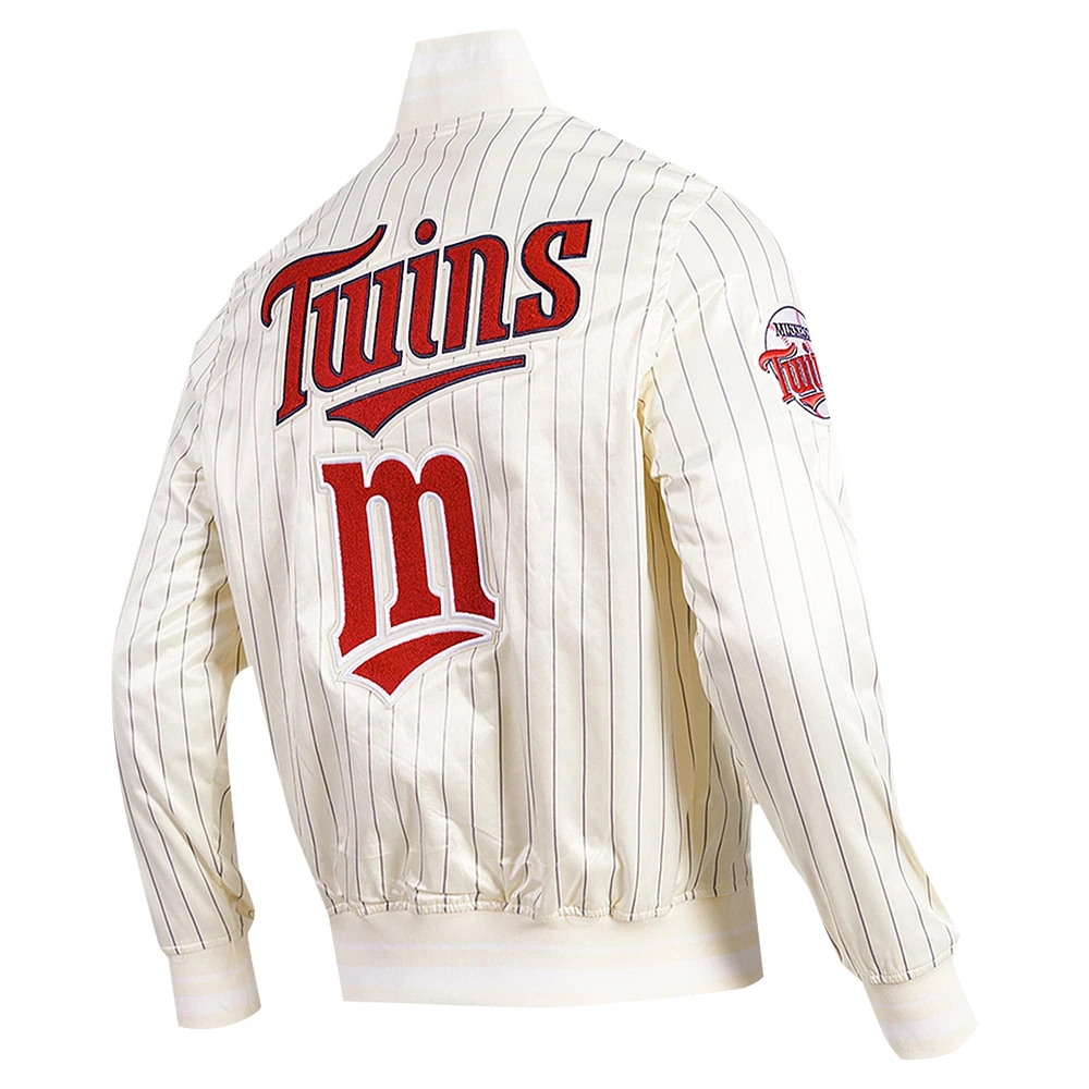 Men's Pro Standard Cream Minnesota Twins Cooperstown Collection Pinstripe Retro Classic Satin Full-Snap Jacket