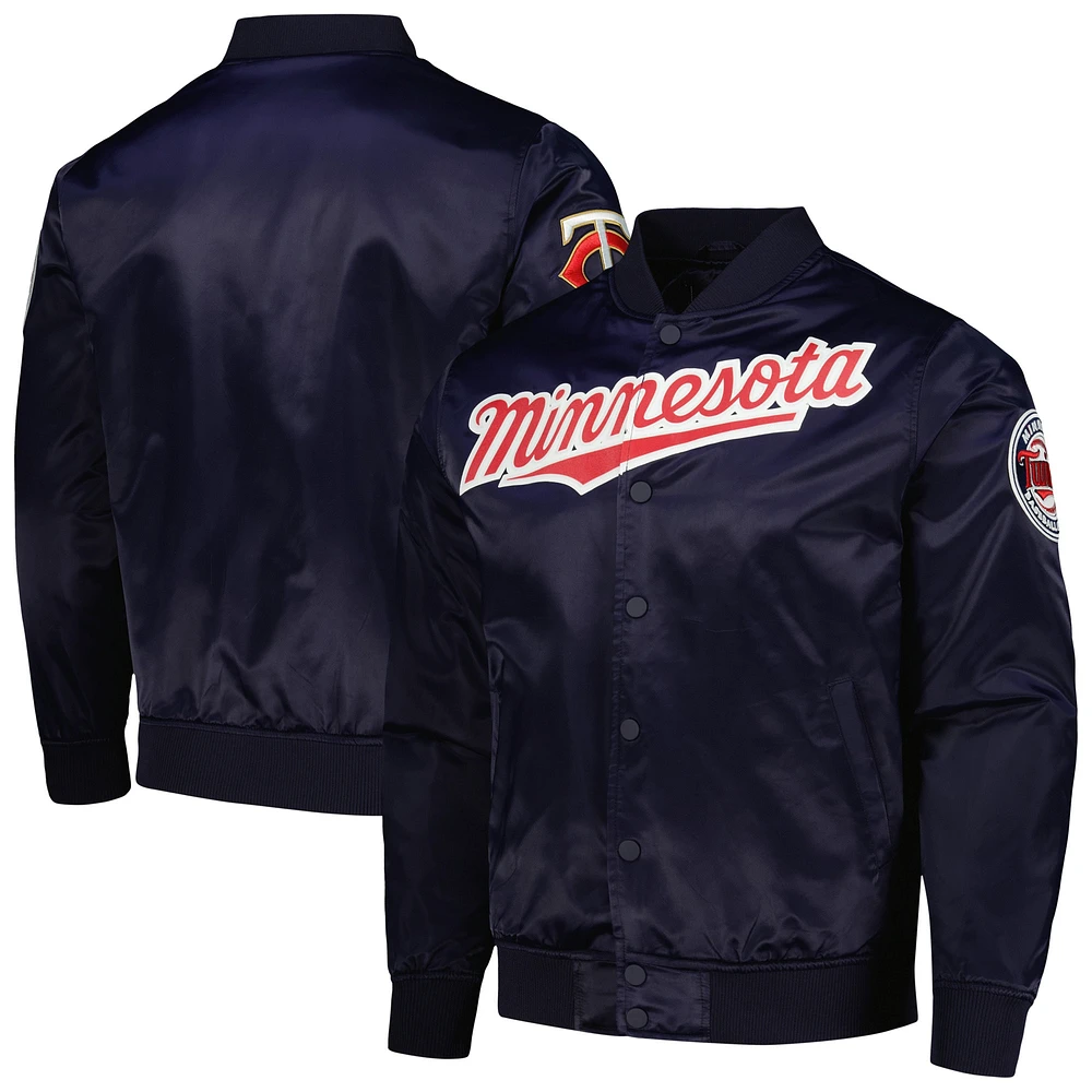 Men's Pro Standard Navy Minnesota Twins Wordmark Satin Full-Snap Jacket