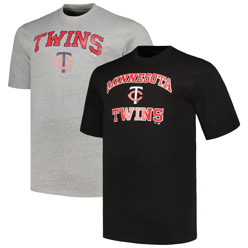 T-shirt pour homme Profile noir/gris chiné Minnesota Twins Big & Tall Combo Pack