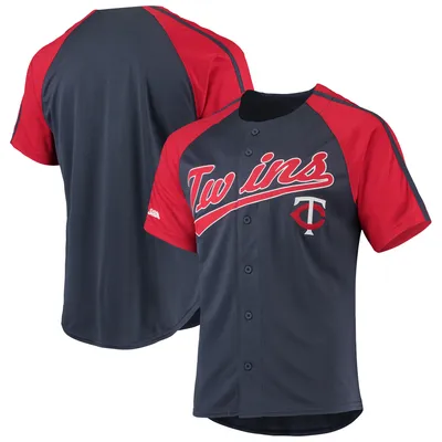 Los Angeles Angels Stitches Button-Down Raglan Replica Jersey - Red