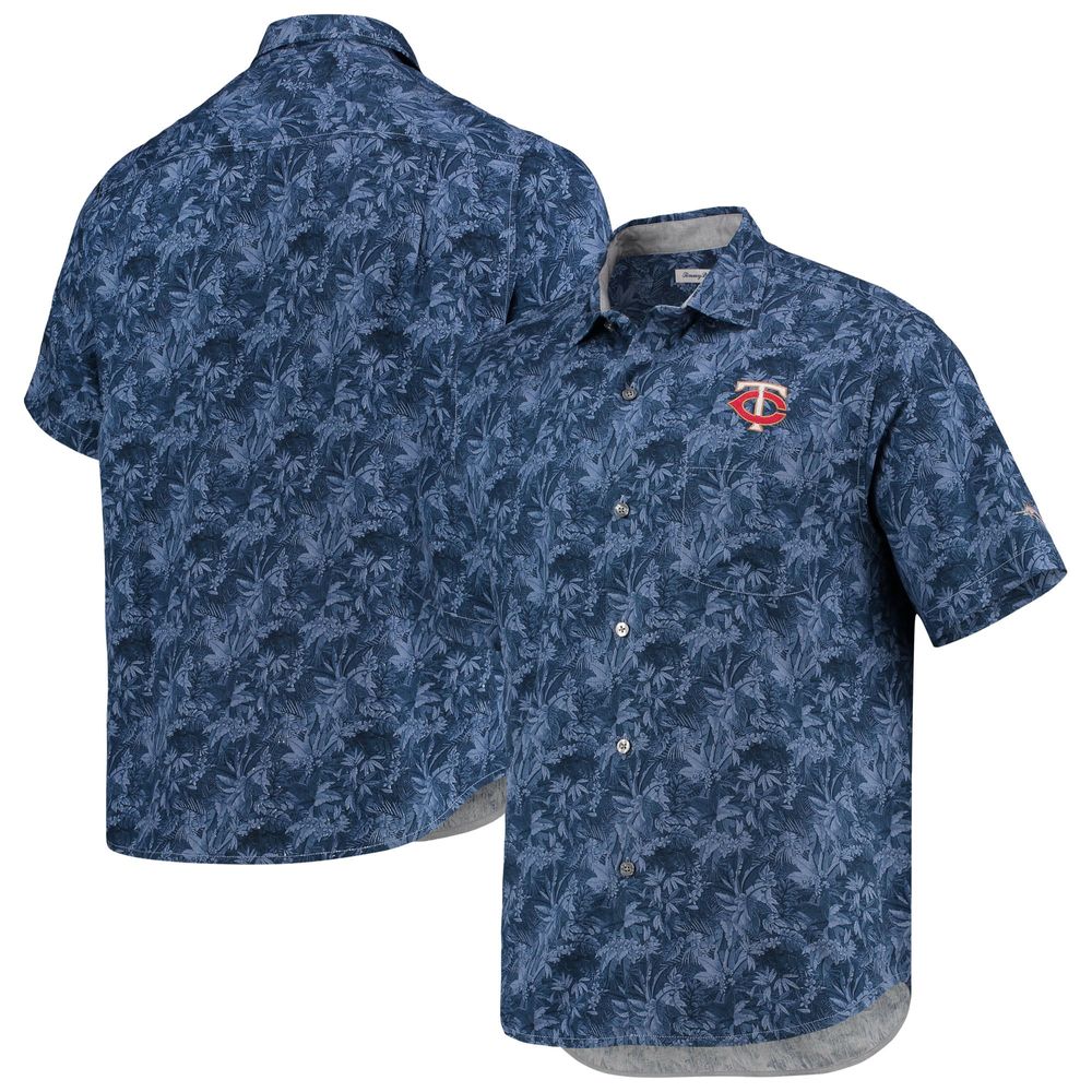 Men's Tommy Bahama Navy Minnesota Twins Jungle Shade Silk Camp Button-Up Shirt