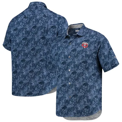 Minnesota Twins Tommy Bahama Jungle Shade Silk Camp Button-Up Shirt - Navy