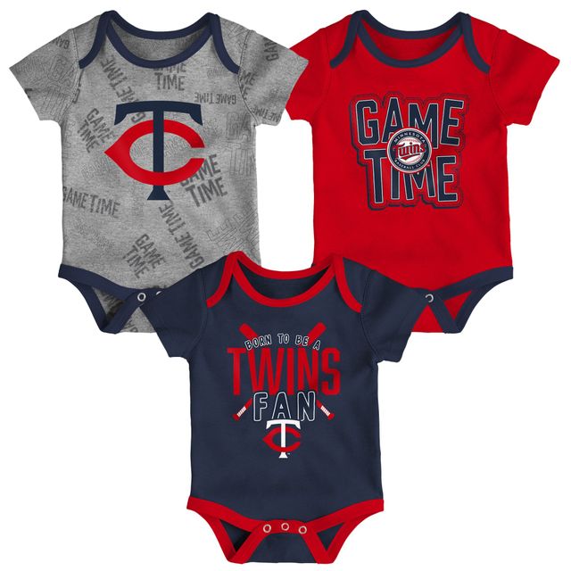 Ensemble body trois pièces Game Time des Minnesota Twins pour nouveau-né et nourrisson, bleu marine/rouge/gris chiné