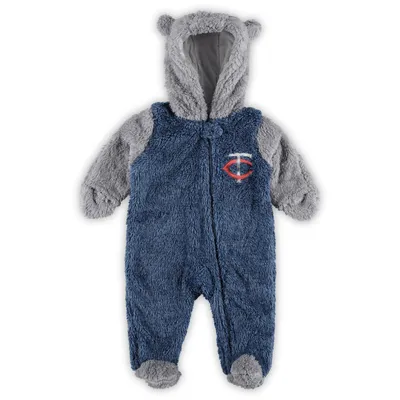Minnesota Twins Newborn and Infant Game Nap Teddy Fleece Bunting Full-Zip Sleeper - Navy/Gray