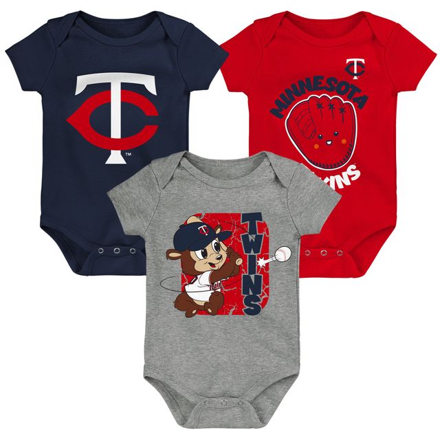 Ensemble de 3 bodys Change Up Minnesota Twins pour nouveau-nés et nourrissons, bleu marine/rouge/gris