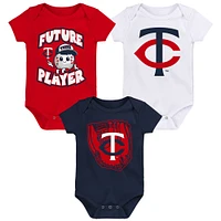 Lot de trois bodys pour nouveau-nés et nourrissons bleu marine/rouge/blanc Minnesota Twins Minor League Player