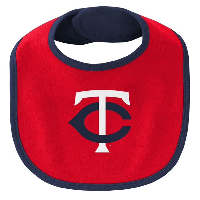 Lot de trois bavoirs et chaussons pour nouveau-né bébé bleu marine/rouge Minnesota Twins Little Champ