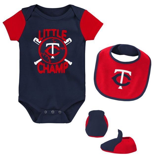 Lot de trois bavoirs et chaussons pour nouveau-né bébé bleu marine/rouge Minnesota Twins Little Champ