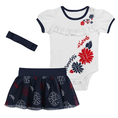 Newborn White/Navy Minnesota Twins Sweet Catcher 3-Piece Bodysuit, Headband and Skirt Set