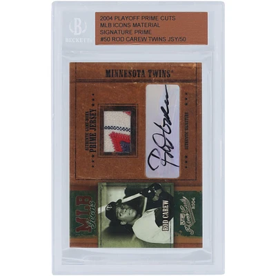 Rod Carew Minnesota Twins Autographed 2004 Playoff Prime Cuts 3 Color Game Used Relic #MLB-50 #9/50 Card