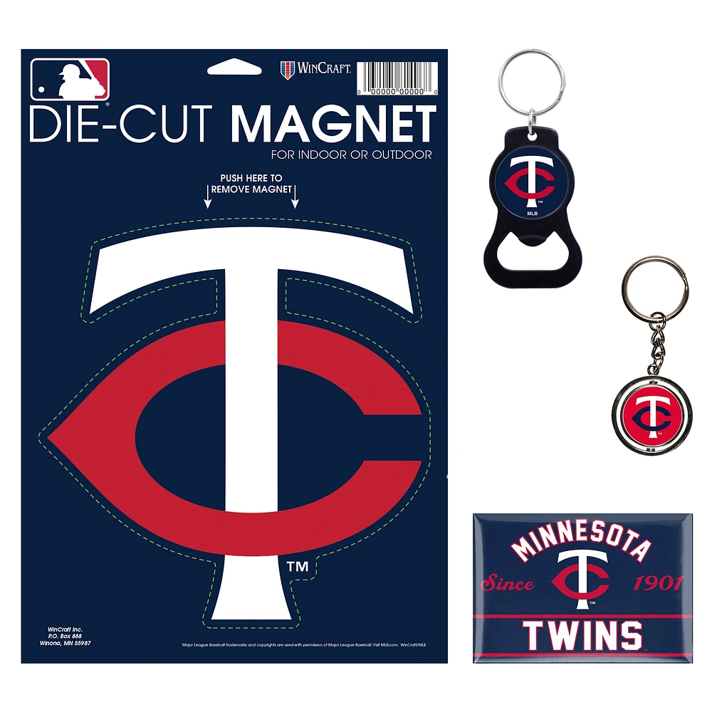 Lot de 4 porte-clés et aimants WinCraft Minnesota Twins