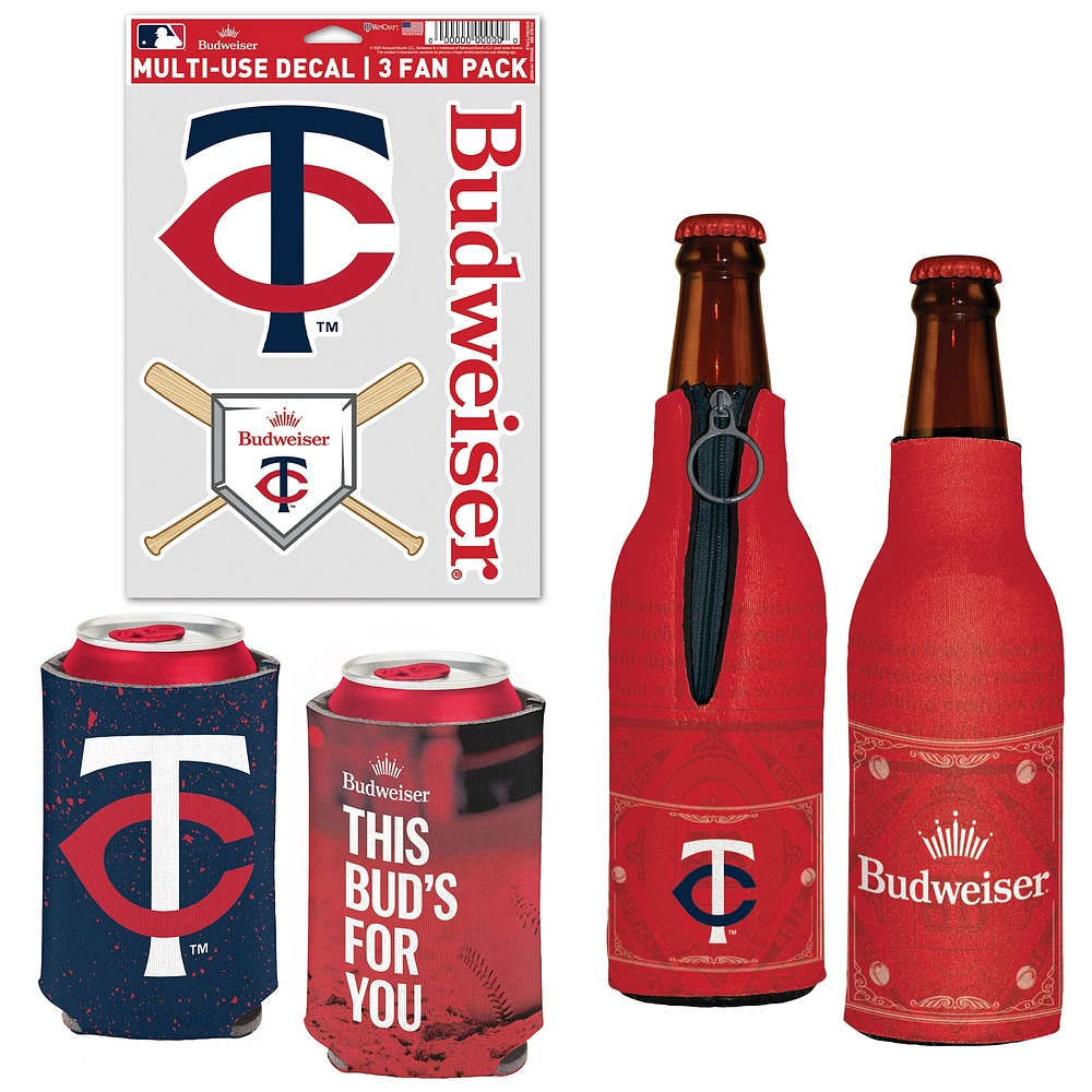 WinCraft Minnesota Twins MLB x Budweiser Refroidisseur de canettes, refroidisseur de bouteilles et pack d'autocollants