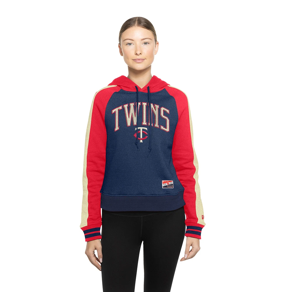 Women's New Era  Navy Minnesota Twins Cooperstown Collection Cropped Raglan Pullover Hoodie