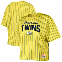 Women's New Era  Yellow Minnesota Twins City Connect Multiplier Pinstripe Cropped T-Shirt