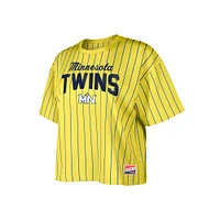 Women's New Era  Yellow Minnesota Twins City Connect Multiplier Pinstripe Cropped T-Shirt
