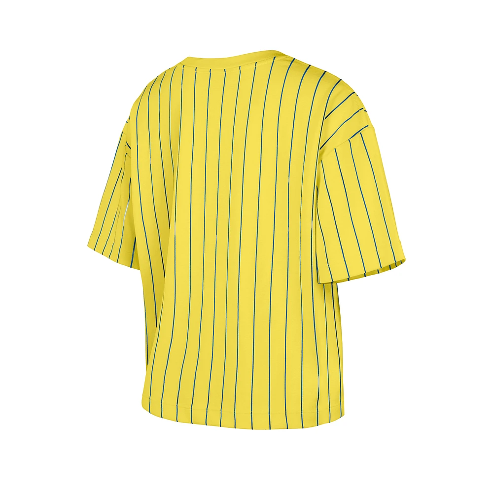 Women's New Era  Yellow Minnesota Twins City Connect Multiplier Pinstripe Cropped T-Shirt
