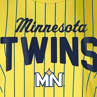 Women's New Era  Yellow Minnesota Twins City Connect Multiplier Pinstripe Cropped T-Shirt