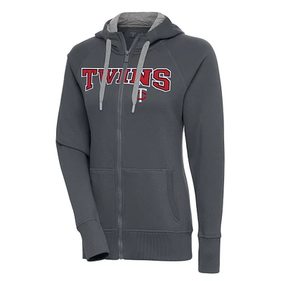 Sweat à capuche entièrement zippé Antigua Charcoal Minnesota Twins Victory pour femme