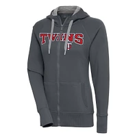 Sweat à capuche entièrement zippé Antigua Charcoal Minnesota Twins Victory pour femme