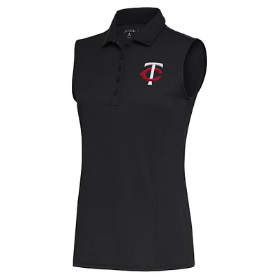 Women's Antigua Gray Minnesota Twins Sleeveless Tribute Polo