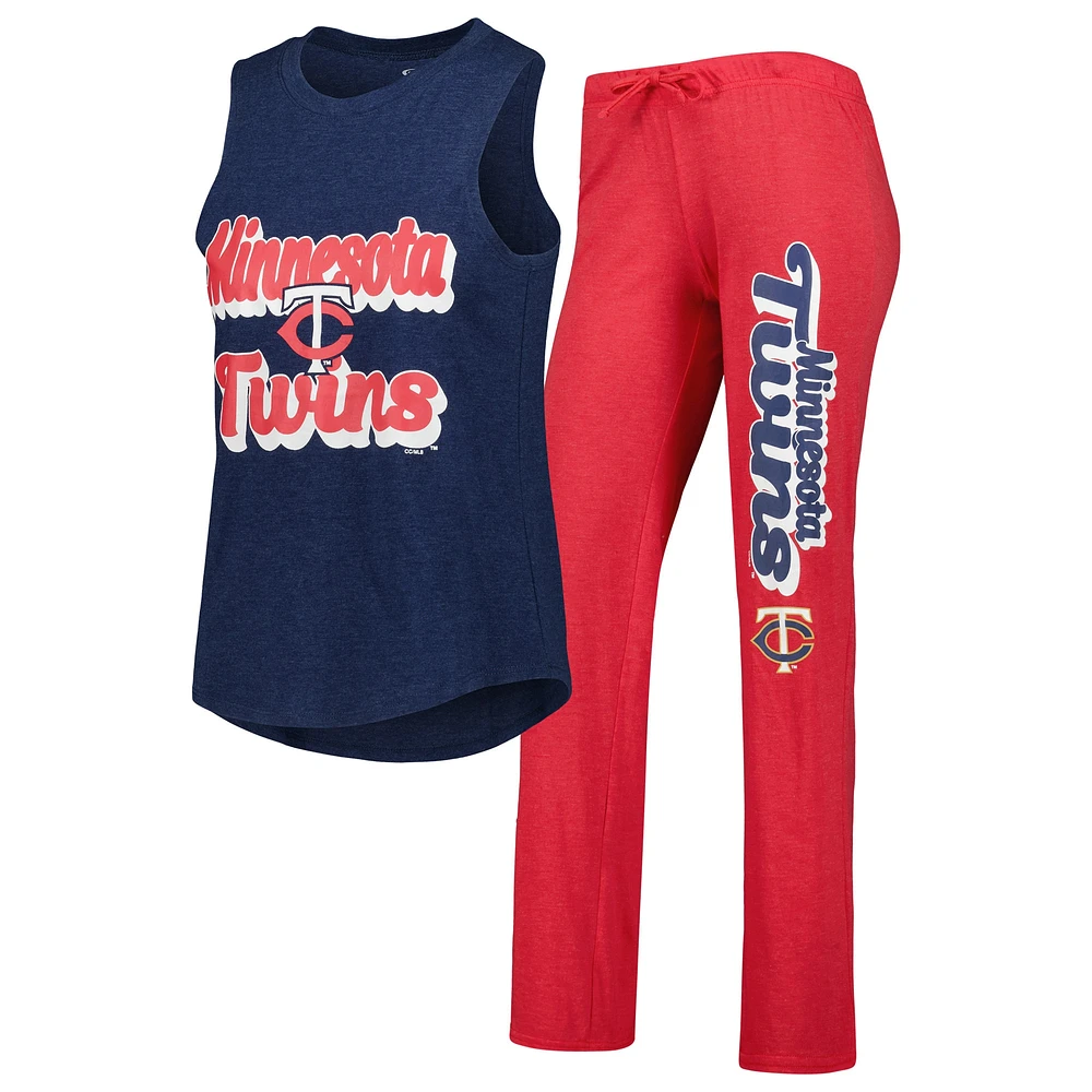 Women's Concepts Sport Heather Red/Heather Navy Minnesota Twins Wordmark Meter Muscle Tank Top & Pants Sleep Set