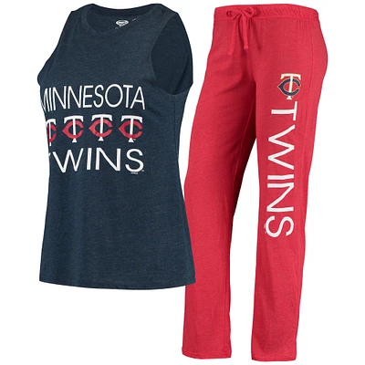 Concepts Sport Ensemble de nuit avec débardeur et pantalon Minnesota Twins Meter Muscle pour femme Rouge/bleu marine