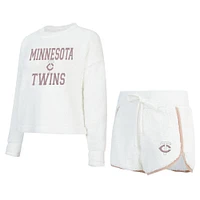 Women's Concepts Sport White Minnesota Twins Painter Sherpa Long Sleeve T-Shirt & Short Set