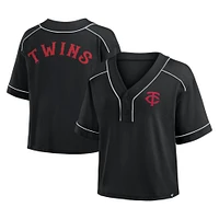 Women's Fanatics Black Minnesota Twins Oversized Champ Game Cropped V-Neck T-Shirt