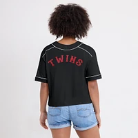 Women's Fanatics Black Minnesota Twins Oversized Champ Game Cropped V-Neck T-Shirt