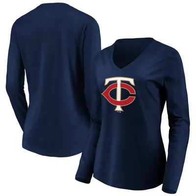 Minnesota Twins Fanatics Branded Women's Official Logo Long Sleeve V-Neck T-Shirt - Navy