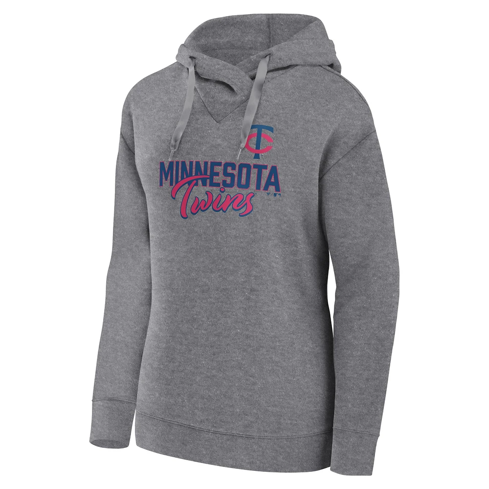 Women's Fanatics Heather Gray Minnesota Twins Script Favorite Lightweight Pullover Hoodie