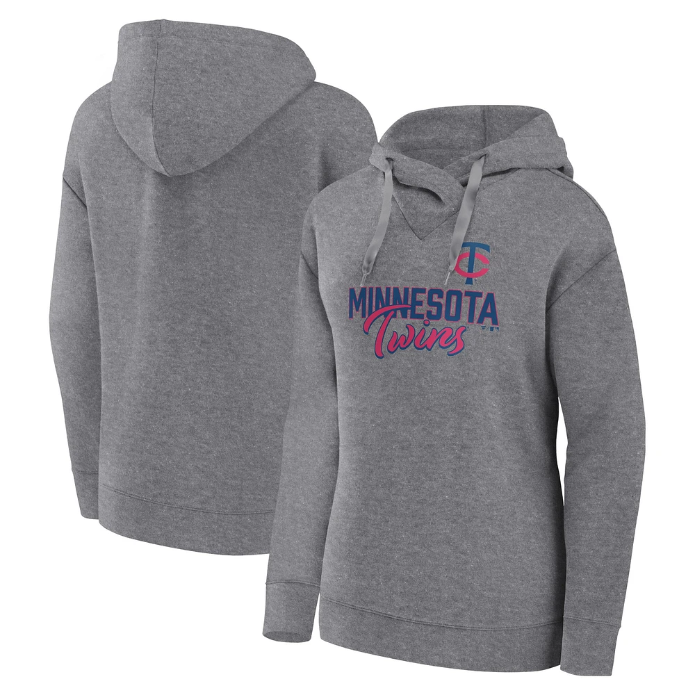 Sweat à capuche léger Fanatics Heather Grey Minnesota Twins Script Favorite pour femmes