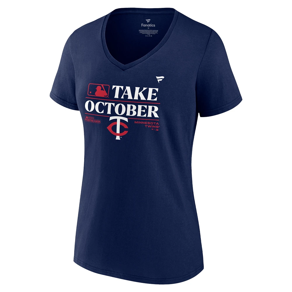 Women's Fanatics  Navy Minnesota Twins 2023 Postseason Locker Room V-Neck T-Shirt