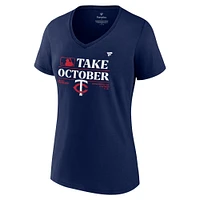 T-shirt à col en V Fanatics Navy Minnesota Twins 2023 Post-saison pour femmes