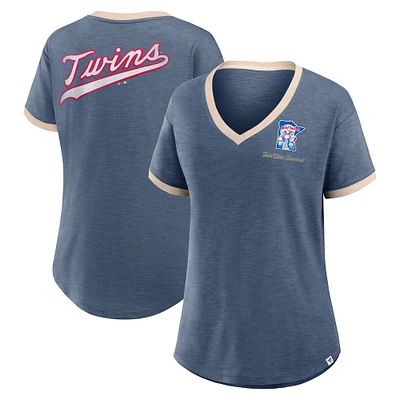 T-shirt à col en V bleu marine pour femme Fanatics Minnesota Twins Binge Worthy Stadium Slub