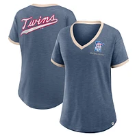 T-shirt à col en V bleu marine pour femme Fanatics Minnesota Twins Binge Worthy Stadium Slub