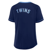 Women's Fanatics Navy Minnesota Twins Cooperstown Collection League Diva Raglan V-Neck T-Shirt