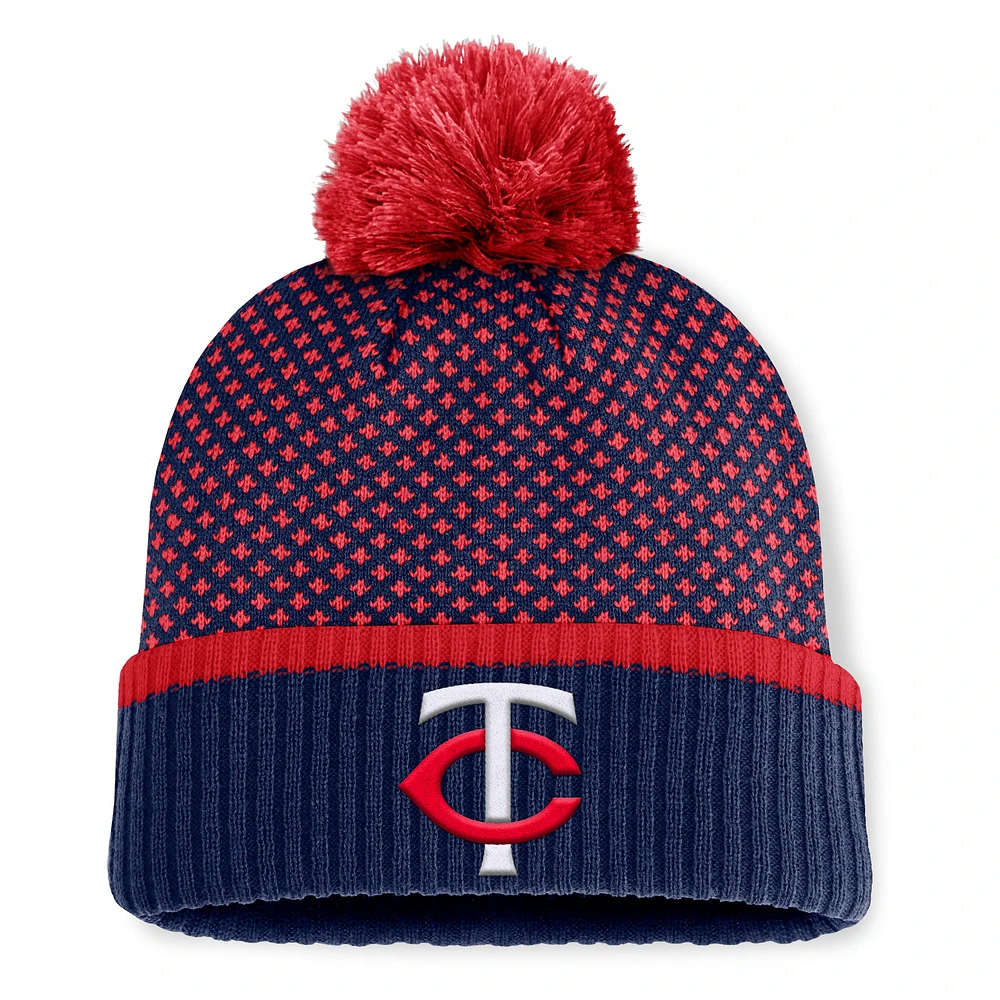 Bonnet en tricot à revers et pompon en jacquard bleu marine pour femme Fanatics Minnesota Twins