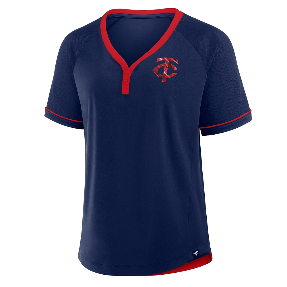 Women's Fanatics Navy Minnesota Twins League Diva Star Raglan V-Neck T-Shirt
