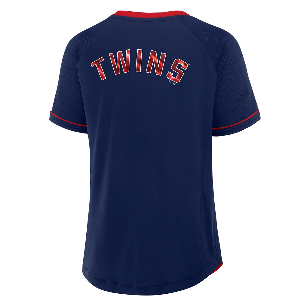 Women's Fanatics Navy Minnesota Twins League Diva Star Raglan V-Neck T-Shirt