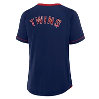 Women's Fanatics Navy Minnesota Twins League Diva Star Raglan V-Neck T-Shirt
