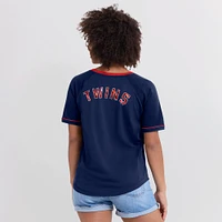Women's Fanatics Navy Minnesota Twins League Diva Star Raglan V-Neck T-Shirt