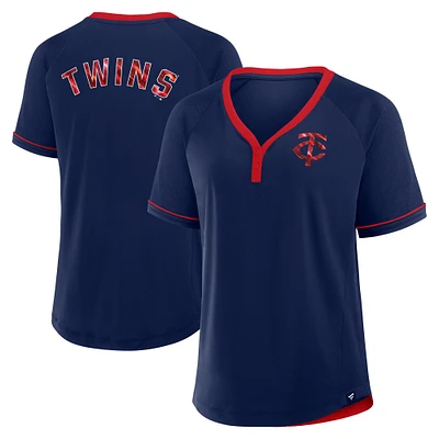 Women's Fanatics Navy Minnesota Twins League Diva Star Raglan V-Neck T-Shirt