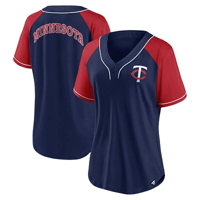 T-shirt à col en V Fanatics Navy Minnesota Twins Ultimate Style Raglan pour femmes