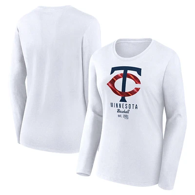 Women's Fanatics  White Minnesota Twins Lightweight Fitted Long Sleeve T-Shirt